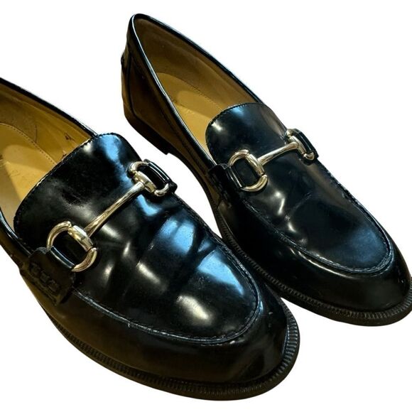 J.Crew Classic Black Vegan Leather Loafers with Gold Hardware Horsebit Size 9 - Picture 4 of 13